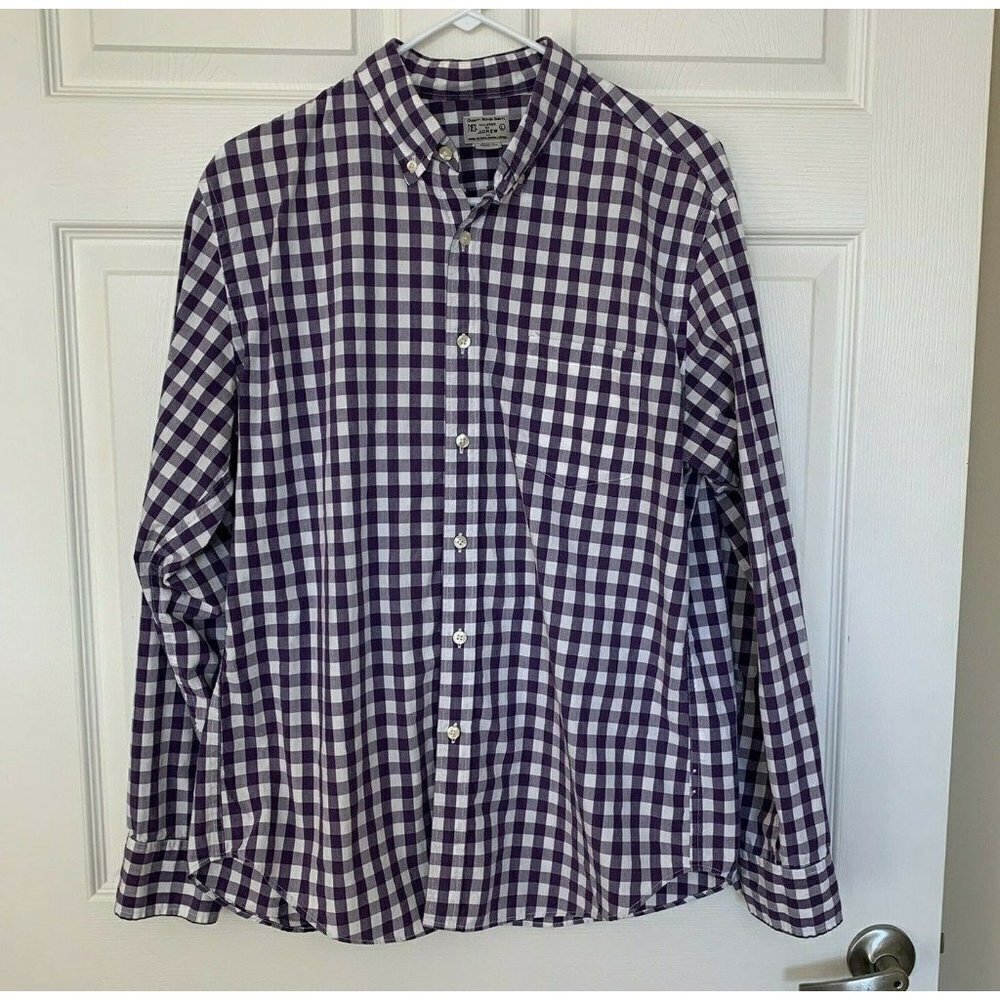 J. Crew Men’s Large Tailored Check Cotton Shirt Plaid Long Sleeve Purple White